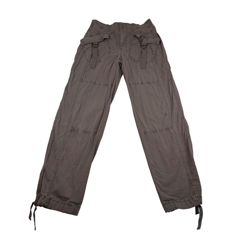 SO Gray Cargo Parachute Pants Womens Small Low Rise D-Ring Drawstring Hem Y2K